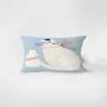 Detailed view of rectangular plush throw pillow with cute cat illustration and cream bottle. - 30x50cm (Without Core) / Meow Language 4