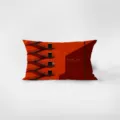 Red rectangular throw pillow with artistic fire escape print soft velvet cushion cover - HTTR Red 5