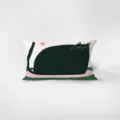 Detail view of a cute cartoon black cat rectangular flannel throw pillow for sofa decor. - Meow Language 5