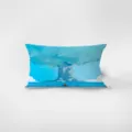 Detailed view of the blue landscape print rectangular velvet throw pillow cover surface. - Blue 6