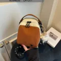 Stylish contrast color corduroy canvas shoulder bag for women, cute casual mini handbag. - With Charm / Brown Small