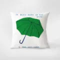 White plush throw pillow with artistic green umbrella print and stylish quote for home decor - Ins Green 5