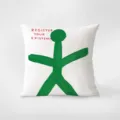 Detailed view of white decorative throw pillow featuring unique green abstract painted figure and text. - Ins Green 6