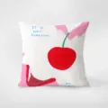 Close up view of the artistic cherry and red lips print throw pillow fabric and modern pattern. - Pink Cute Art 6