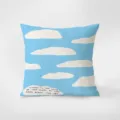 Blue cloud print pillow detail, Nordic aesthetic throw cushion cover for living room sofa and bed. - Nordic Girl Style 7