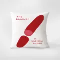 Detailed shot of creative printed throw pillow with red sausage graphic and funny typography design. - Double-Sided Print 35x35cm (Cover Without Core) / Red Series INS 366-7