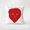 Decorative throw pillow with abstract red face print and cartoon quote for modern home decor. - Funny Pillow 368-9