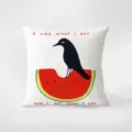 Decorative throw pillow with artistic black bird and watermelon design, soft cushion cover for sofa. - Double-Sided Print 35x35cm (Cover Without Core) / Red Series INS 366-14