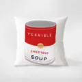 Funny decorative throw pillow with pop art soup can print, soft velvet cushion cover for sofa. - Funny Pillow 368-18