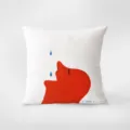 Decorative white throw pillow featuring minimalist red artistic face print and stylish text design. - Funny Pillow 368-22