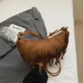 Damen braune Fransen Umhängetasche Wildleder Schultertasche stilvolle Alltagstasche - Braun