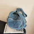 Casual τσάντα πλάτης denim για γυναίκες, κομψή τσάντα ώμου με πολλές τσέπες για καθημερινή χρήση. - Denim Μπλε