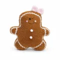 Niedliches Weihnachts-Lebkuchenmann Plüschkissen mit Schleife, weiche Feiertag Deko - Damen Stil (ML-Q456B) / Braun - Damenmodell