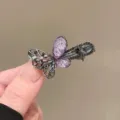 Korean style sweet-cool butterfly duckbill hair clip with purple mesh and shiny rhinestones. - Purple Semi-Hollow Butterfly