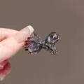 Luxury crystal rhinestone butterfly hair clip, stylish duckbill side clip for chic women - Black Rhinestone Bow