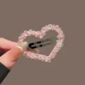 Pince a cheveux en cristal rose en forme de coeur, accessoire de coiffure elegant pour femme. - Cœur / Rose