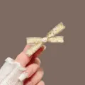 Pinza para el pelo con lazo de diamantes dorados, elegante horquilla cristal para mujer diario. - Beige Diamante Triturado Perla