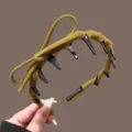 Diadema ondulada de tela estilo coreano con dientes antideslizante para lavado de cara - Estilo de Lazo / Amarillo jengibre