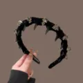 Diadema de terciopelo negro con diamantes de imitación y dientes antideslizante accesorios pelo - Estilo Mejores Amigas / Paquete de 2 / Negro