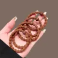 Brown hair ties with decorative beads, elastic hair bands for daily styling and ponytails. - 5 Pieces/Pack / Light Coffee