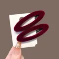 French flocked oval hollow BB hair clip for women autumn winter side bangs hair accessories - 2 Pieces/Pack / Burgundy