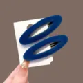 French velvet oval hollow BB hair clips for women, dark blue fashion side hair accessories. - 2 Pieces/Pack / Blue