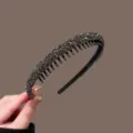 Sparkling black rhinestone non-slip hair hoop headband with teeth for daily washing - Silver Gray