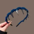 Diadema ondulada de terciopelo con dientes antideslizante para lavado de cara accesorios de pelo - Estilo con Dientes / Azul