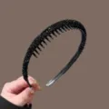 Black toothed anti-slip headband, sparkling crystal studded hair hoop for daily wash face. - Black