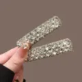 Pinzas para el pelo de cristal brillante elegantes pasadores de pedrería para accesorios de mujer - Paquete de 2 / Cristal Diamante Blanco