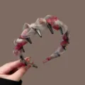 Diadema ondulada dulce vintage con dientes antideslizante accesorio de cabello elegante para lavado - Organza rosa cerezo