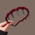 Diadema ondulada de terciopelo rojo con dientes antideslizante accesorio para lavar la cara - Burdeos