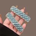 Conjunto de pinzas para el cabello de cristal, elegante pasador geométrico azul para mujeres. - Paquete de 2 / Cristal Diamante Azul