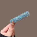 Pinza de cabello cuadrada de cristal azul estilo coreano, pedreria brillante, horquilla flequillo. - Cuadrado / Azul