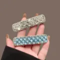 Crystal rhinestone hair clip sparkling side snap hair barrette for women and girls variant - 2 Pieces/Pack / Blue+White
