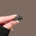 Mini grey rhinestone flower hair clip, dark metal side clip for cute daily hairstyles. - Small Flower Hair Clip