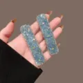 Blue crystal rectangle hair clip set with sparkling rhinestone edge for elegant daily styling. - Square / 2 Pieces/Pack / Blue