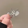 Sweet silver butterfly hair clip with crystal details, elegant side bangs claw pin accessory. - Silver Zircon Cat-Eye Semi Butterfly