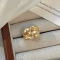 Gold open-cluster ring minimalist alloy fashion vintage hand jewelry luxury aesthetic style. - Gold Dual Drop Closed