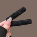 Pinza de pelo rectangular de tela de color liso simple clip lateral para flequillo de mujer - Una Pieza / Negro