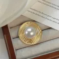 Vintage minimalist pearl alloy open ring, high-end chic fashion finger jewelry for women. - Golden Round Pearl