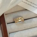 Minimalist gold irregular open ring for women, vintage style metal fashion jewelry accessory. - Gold Pleated Open Wide