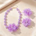Exquisite purple flower necklace and earrings set, perfect for spring and summer vacation. - Purple