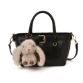Sac seau en cuir noir avec charm lapin en peluche mignon, sac bandoulière élégant. - Sans pendentif / Noir