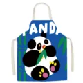Detail shot of cute cartoon panda cotton-linen apron, vibrant blue background, kitchen essential. - Little Monster Zoo-6