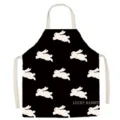 Black cotton apron featuring cute white running rabbit pattern and comfortable straps for cooking. - 65x75cm Adult / Cartoon Panda Series 4