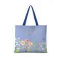 Sac cabas en toile à fleurs avec anses bleues, sac d'épaule décontracté pour étudiants. - Floral Aquarelle Horizontal 07 Sangle Bleue