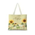 Vue détaillée du sac cabas en toile florale esthétique avec impression de tournesol. - Floral Aquarelle Horizontal 08 Sangle Beige