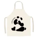 Minimalist cute panda kitchen apron detail, beige cotton fabric with black graphic print. - Cartoon Panda Series 10