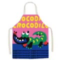 Cotton linen kitchen apron with cute cartoon crocodile print, sleeveless and adjustable. - Little Monster Zoo-12